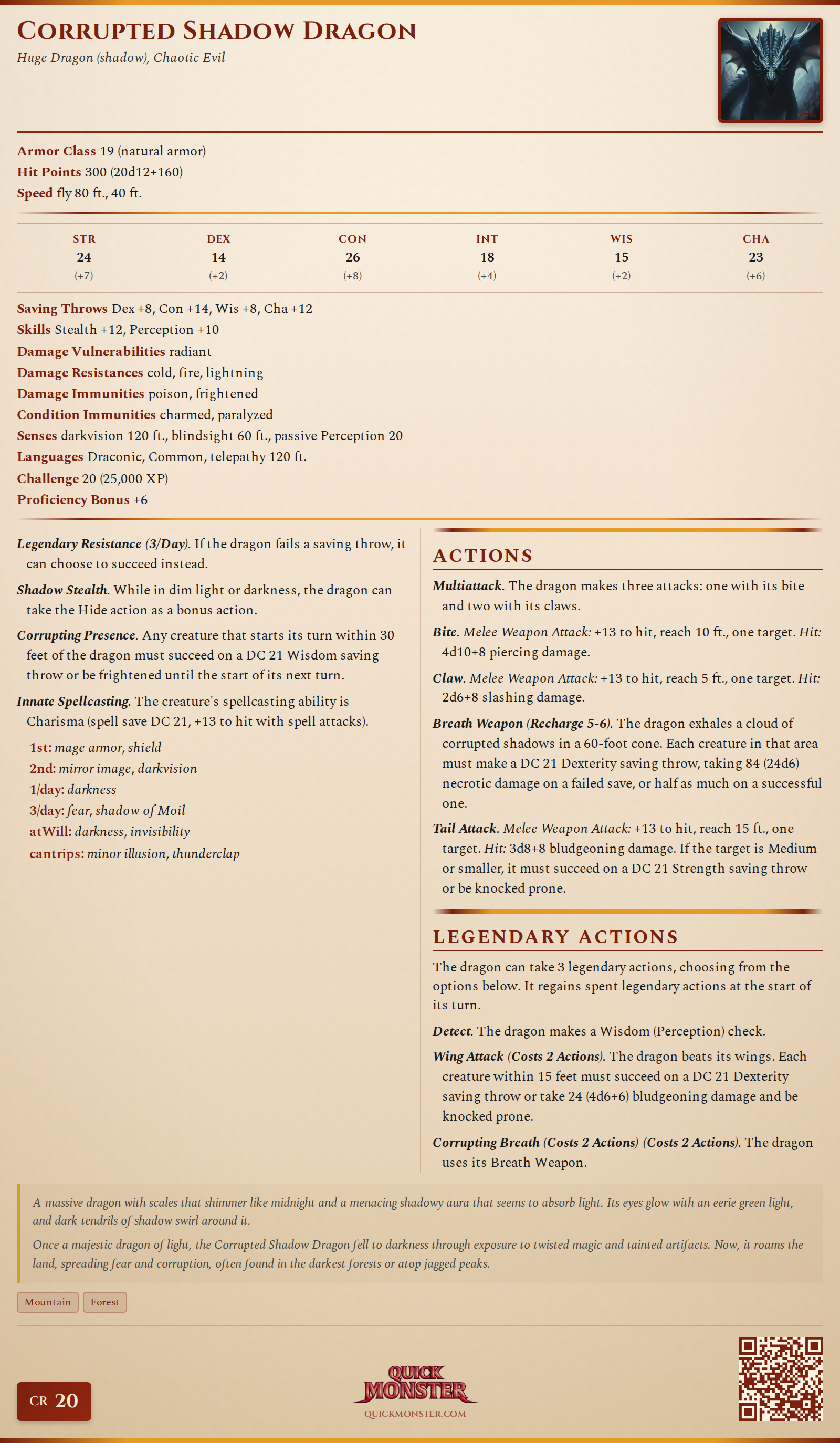 Corrupted Shadow Dragon Stat Block