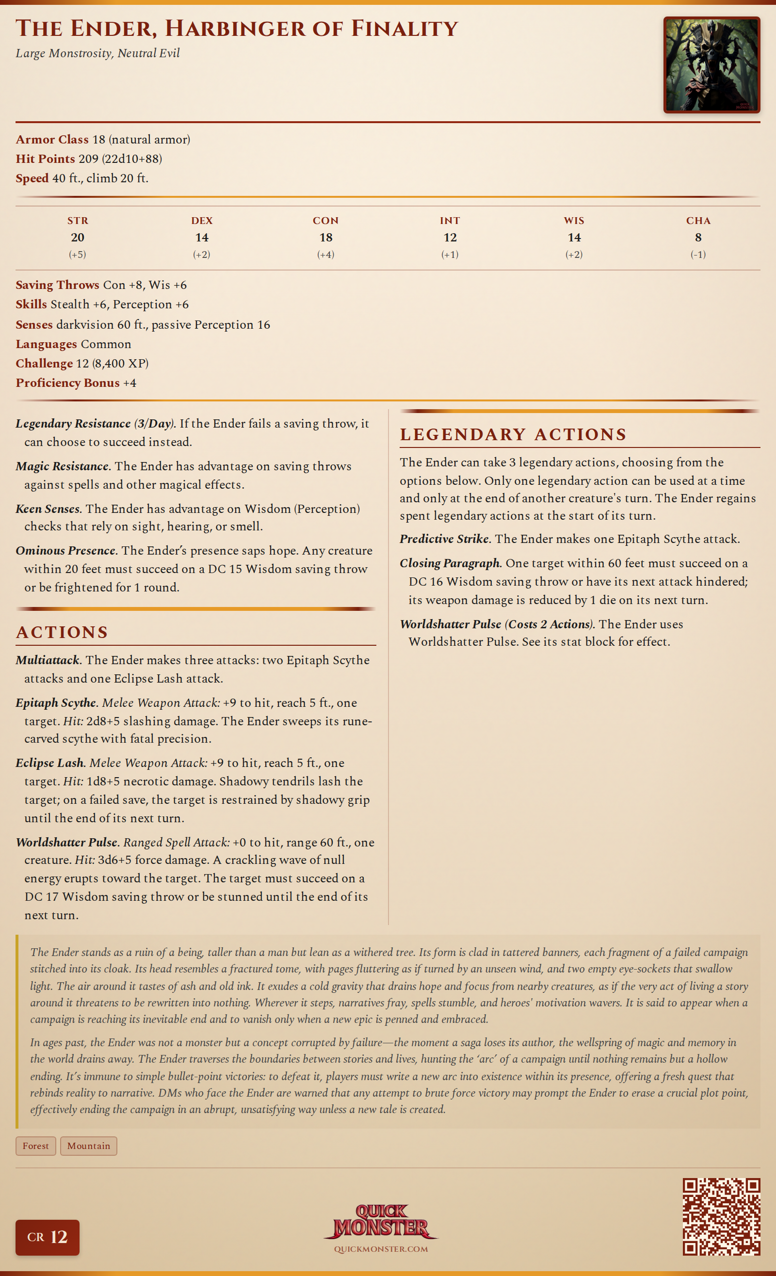 The Ender, Harbinger of Finality Stat Block