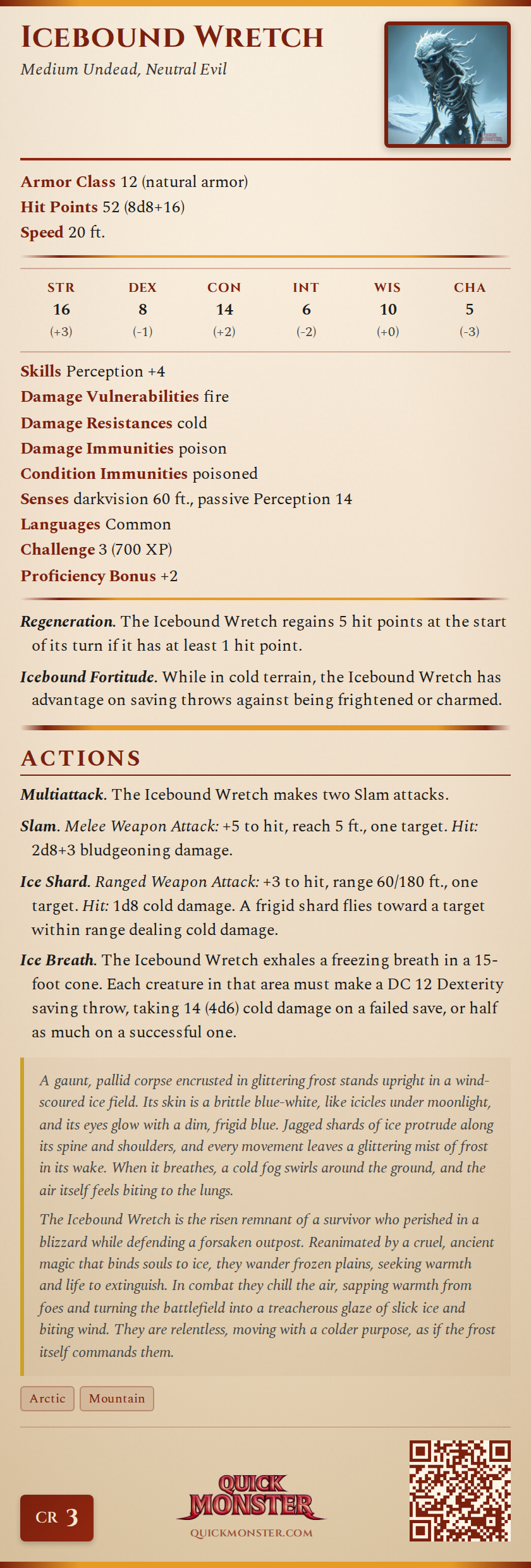 Icebound Wretch Stat Block
