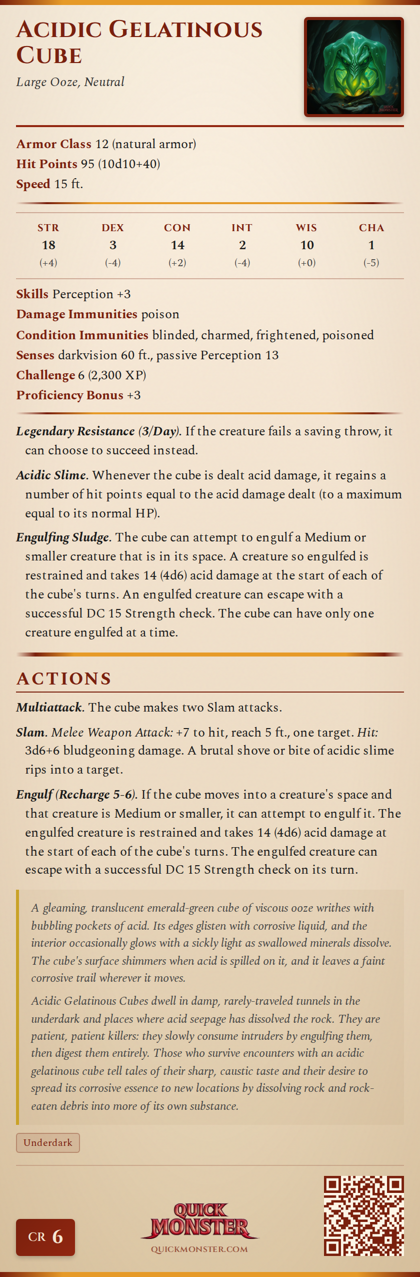 Acidic Gelatinous Cube Stat Block