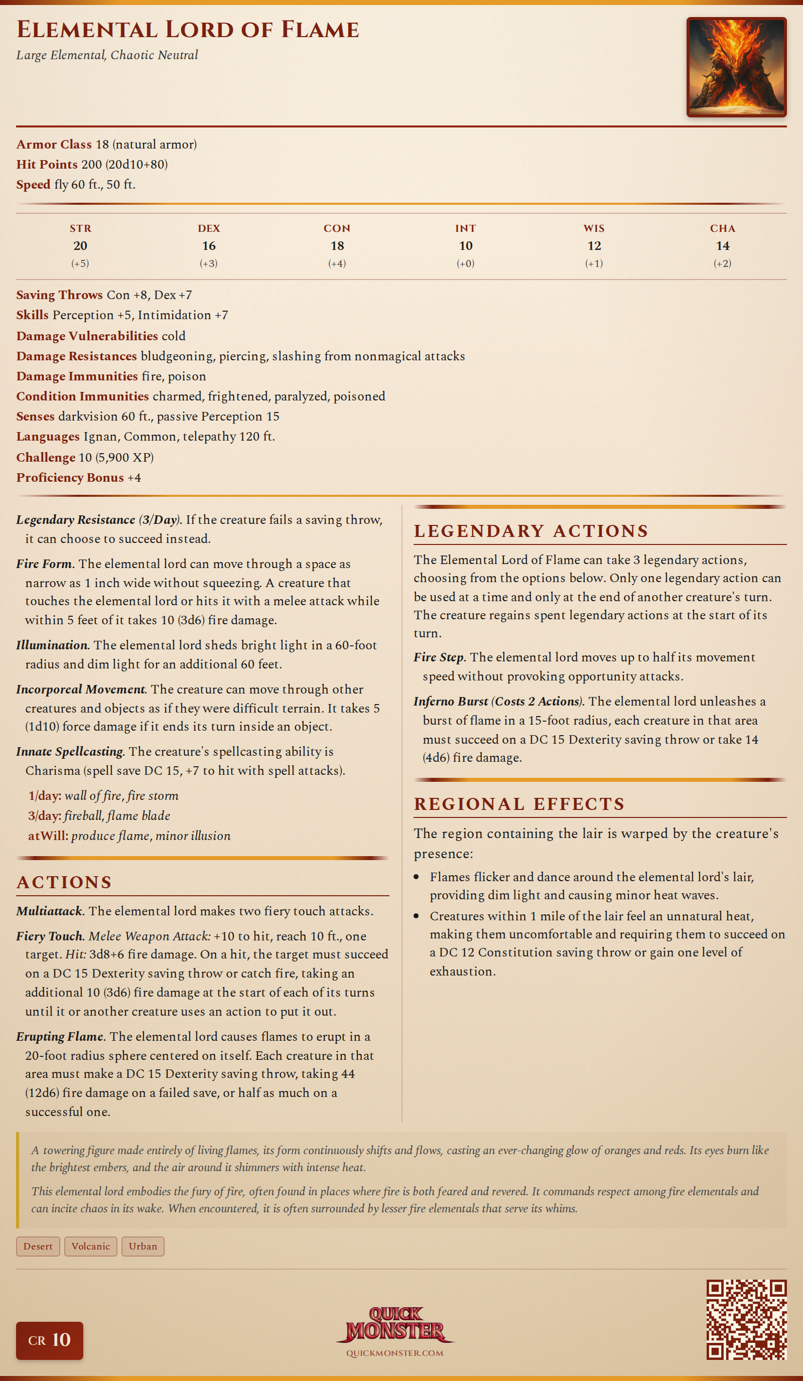 Elemental Lord of Flame Stat Block