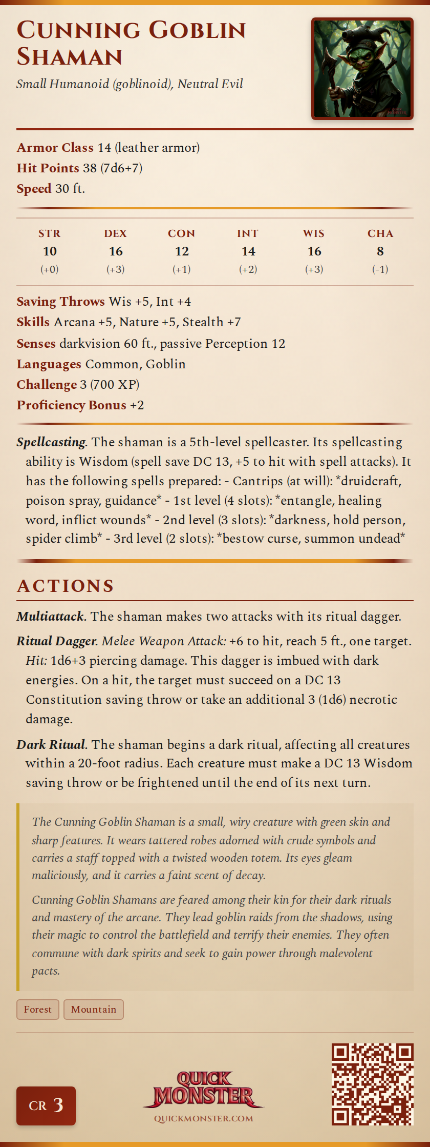 Cunning Goblin Shaman Stat Block