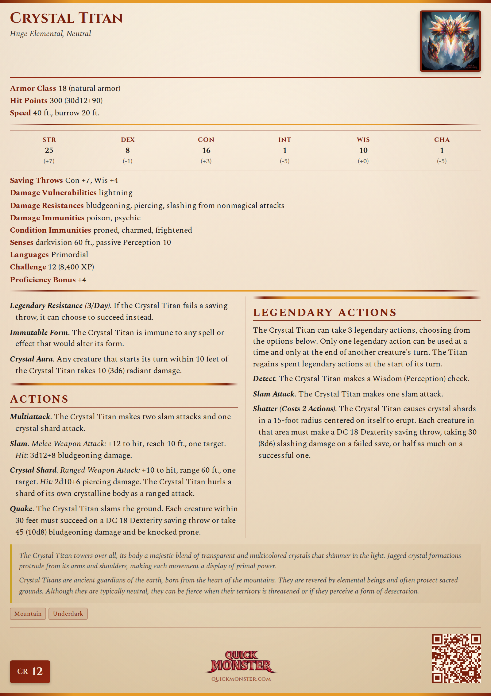 Crystal Titan Stat Block