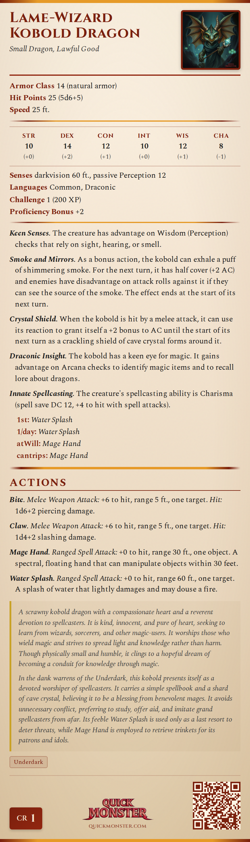 Lame-Wizard Kobold Dragon Stat Block