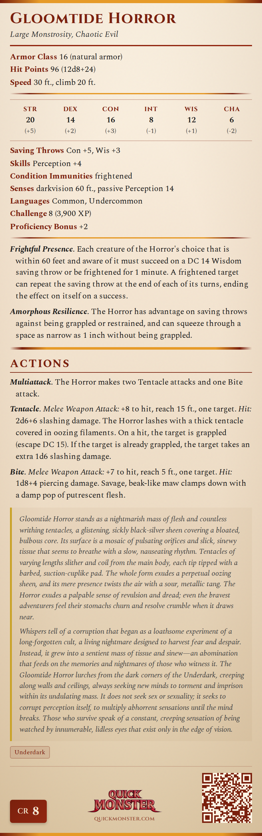 Gloomtide Horror Stat Block