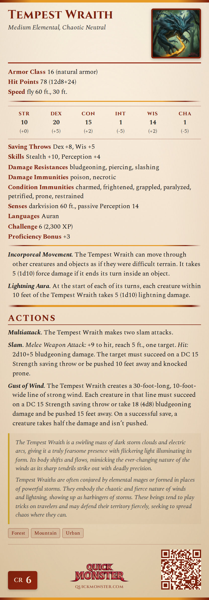 Tempest Wraith Stat Block