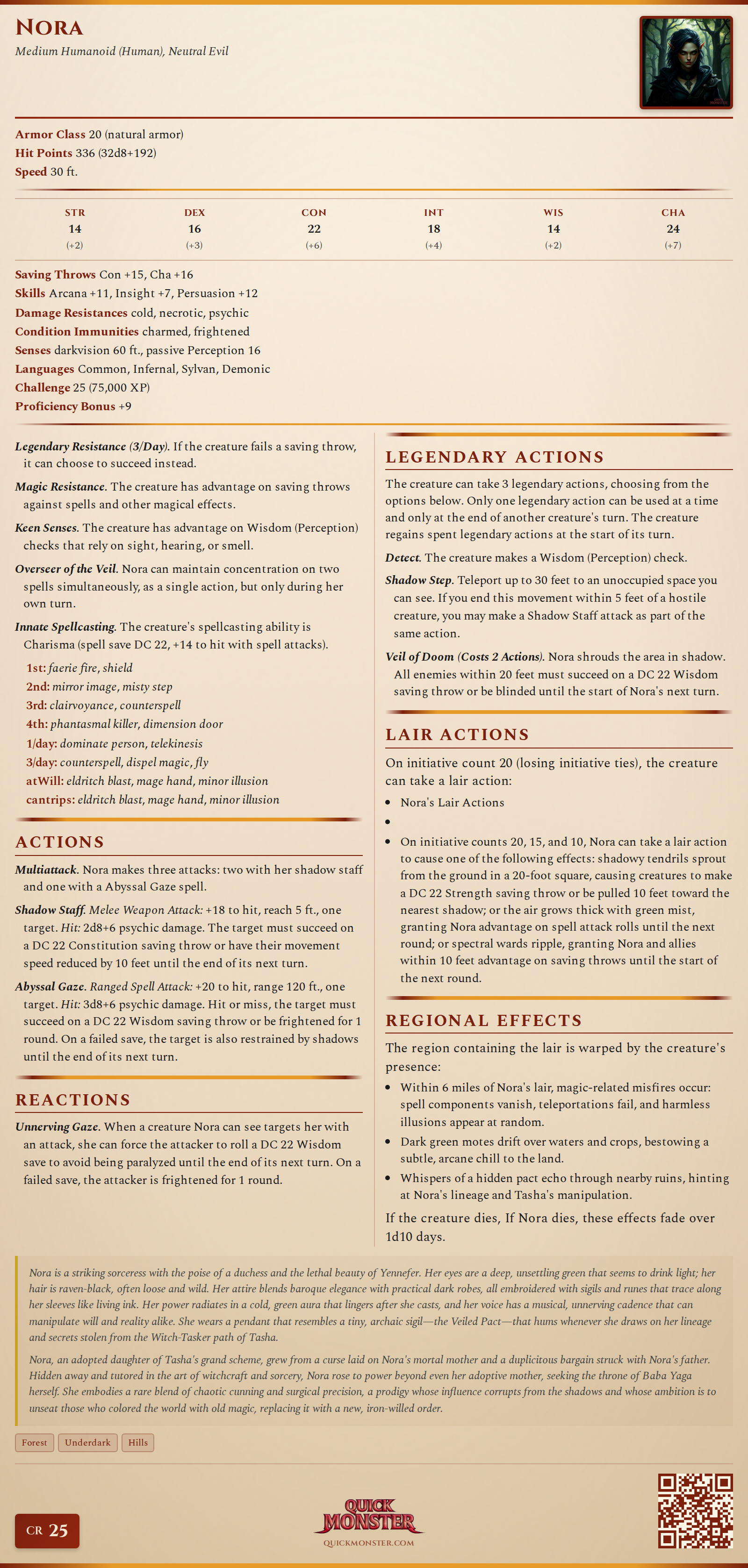 Nora Stat Block