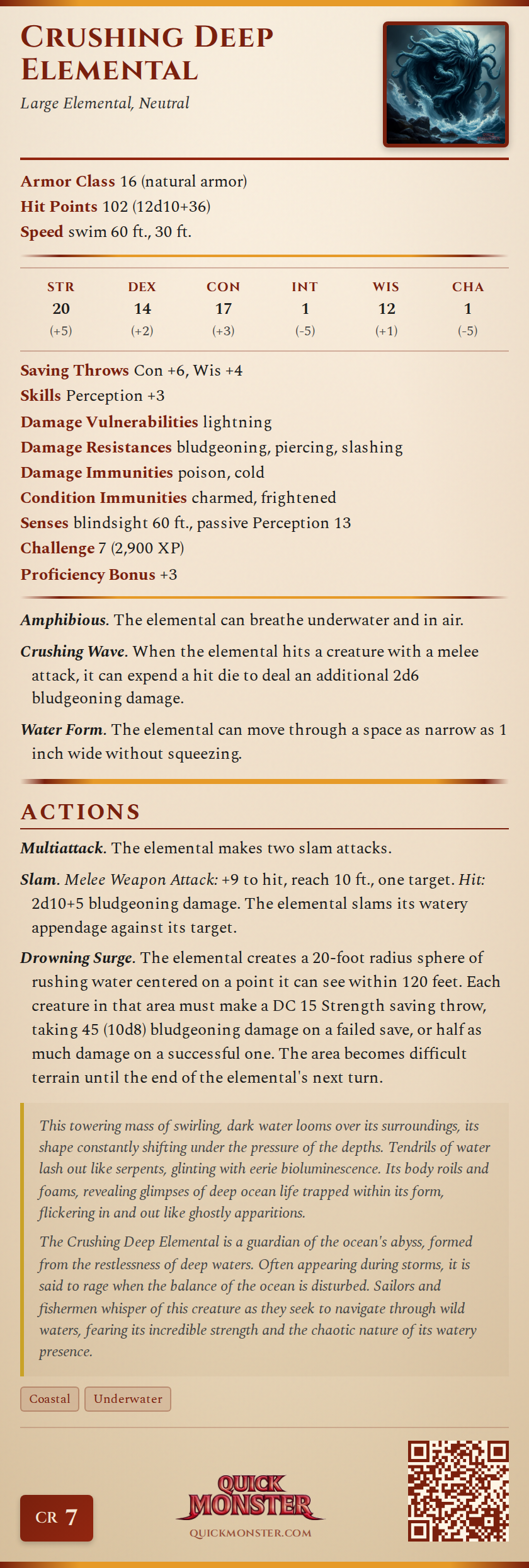 Crushing Deep Elemental Stat Block