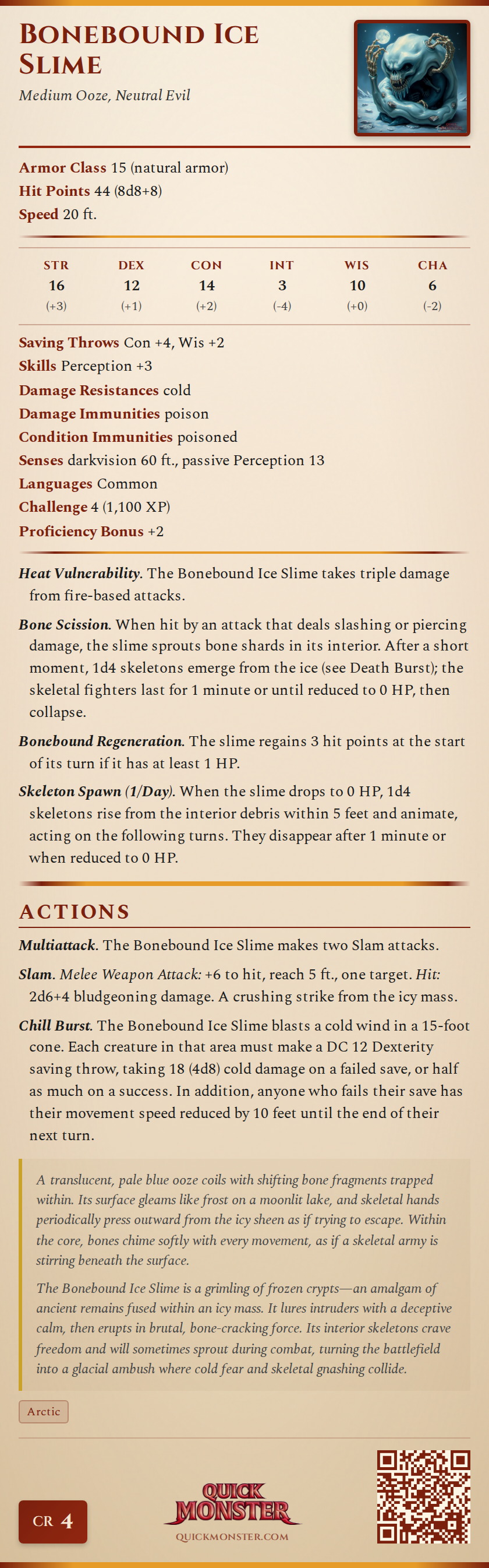 Bonebound Ice Slime Stat Block