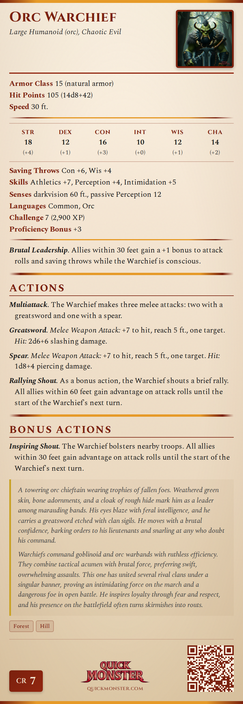 Orc Warchief Stat Block