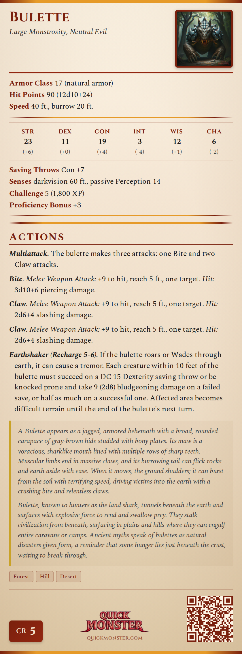 Bulette Stat Block