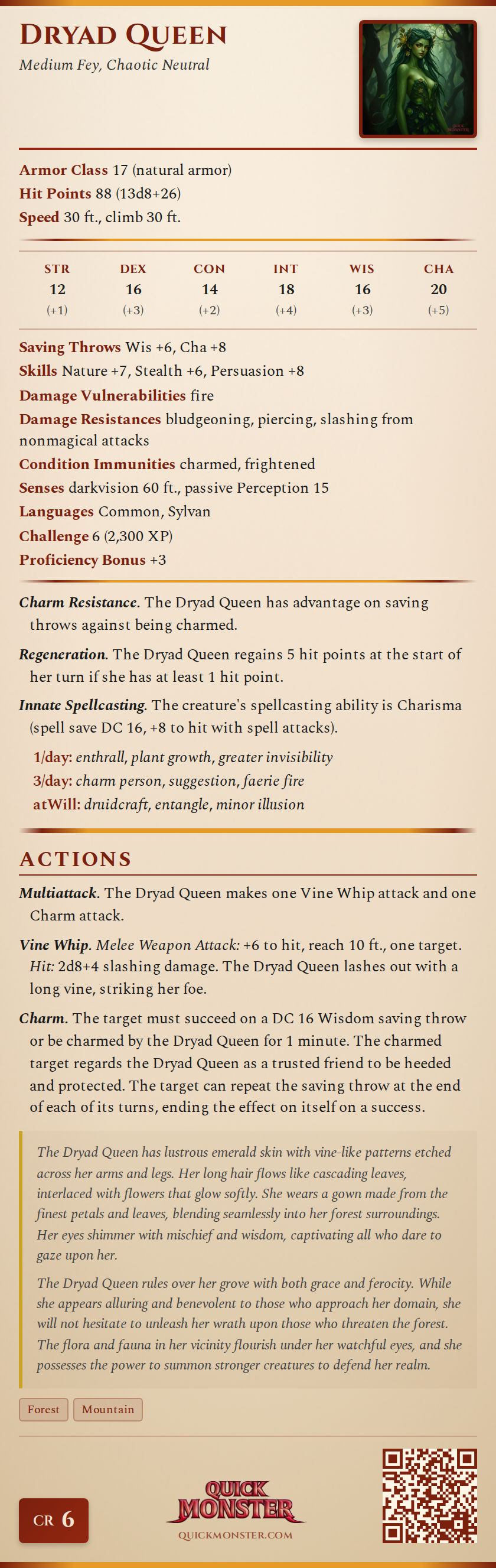Dryad Queen Stat Block