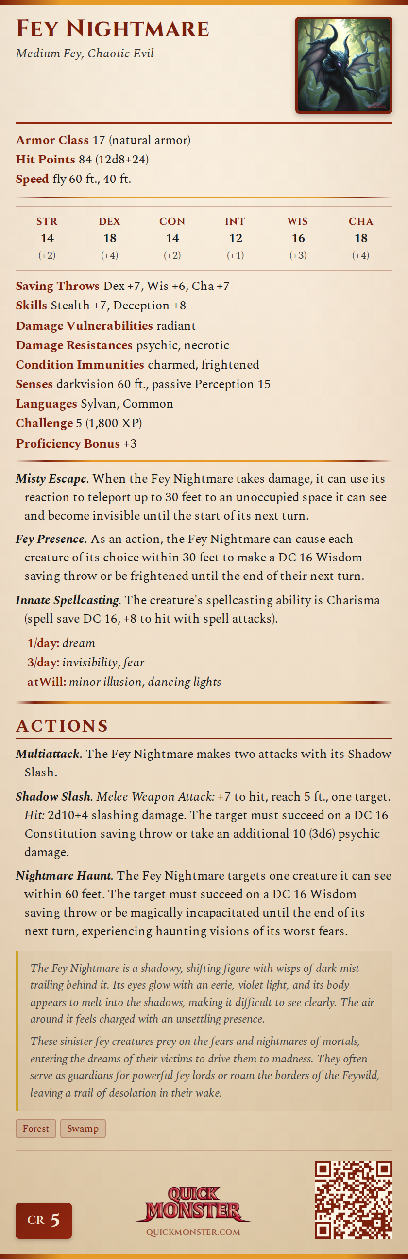 Fey Nightmare Stat Block