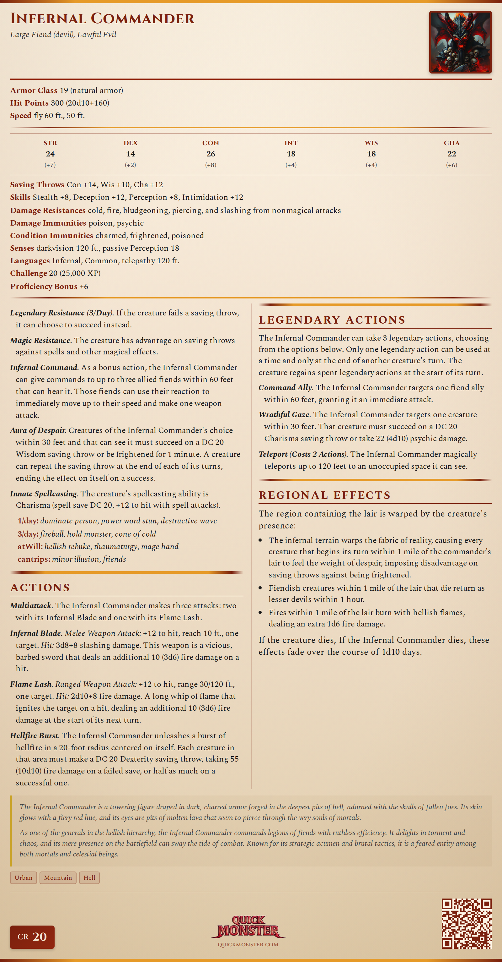 Infernal Commander Stat Block