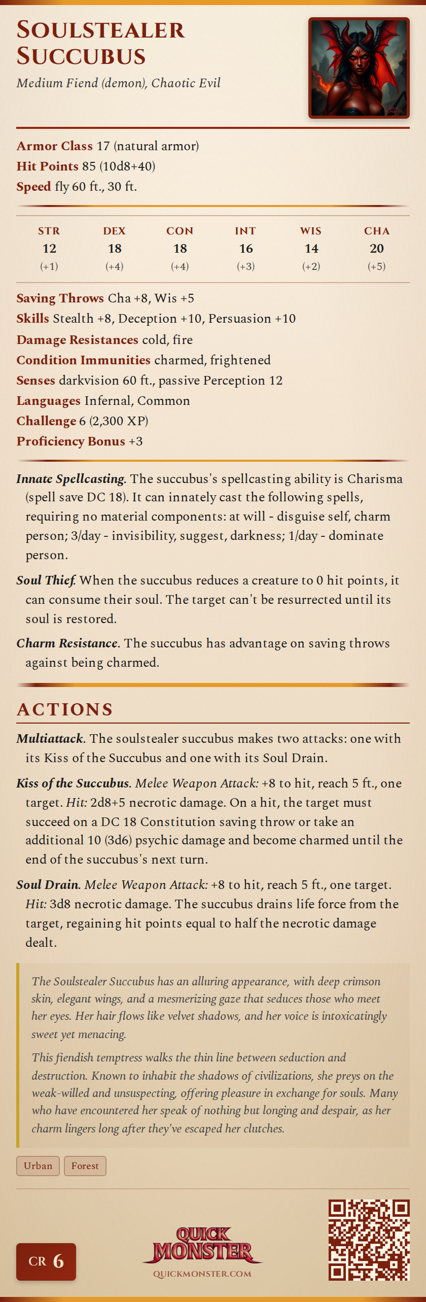 Soulstealer Succubus Stat Block
