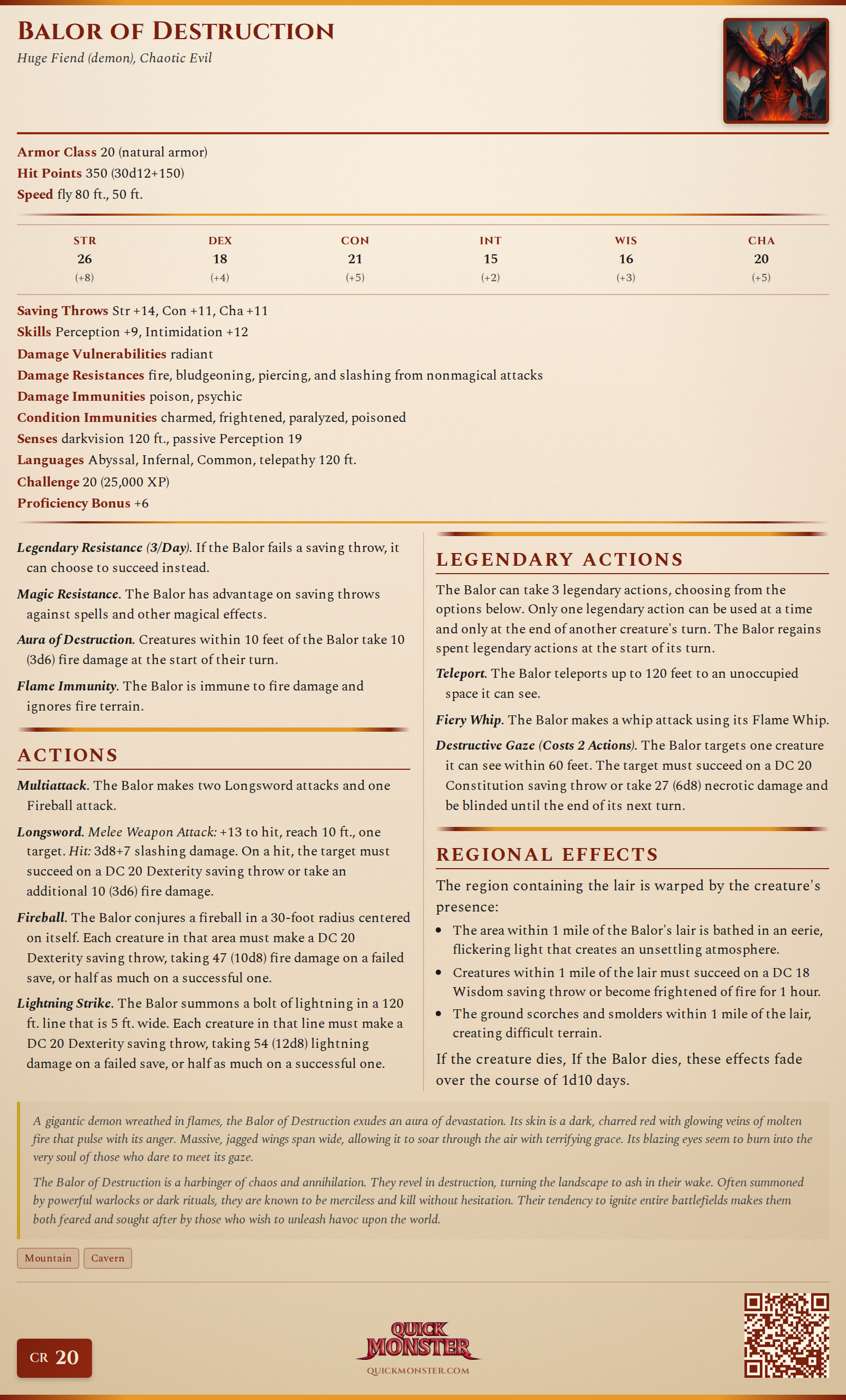 Balor of Destruction Stat Block