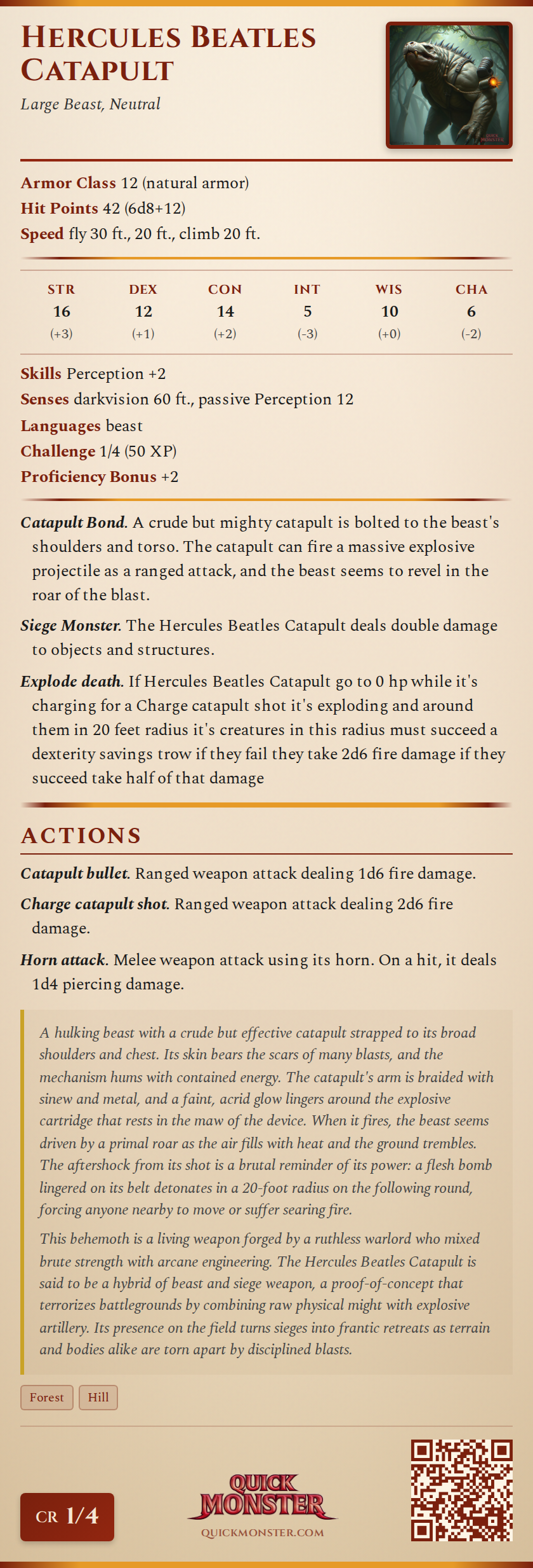 Hercules Beatles Catapult Stat Block
