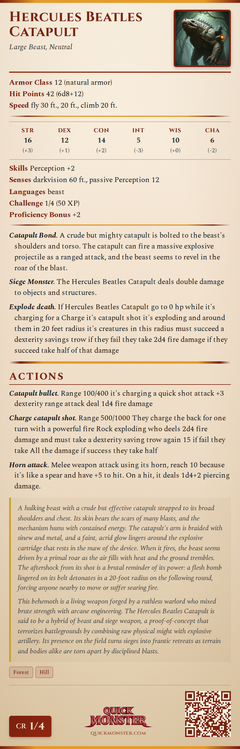 Hercules Beatles Catapult Stat Block