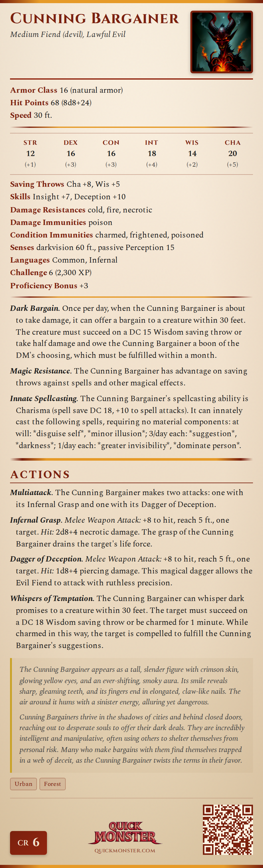 Cunning Bargainer Stat Block
