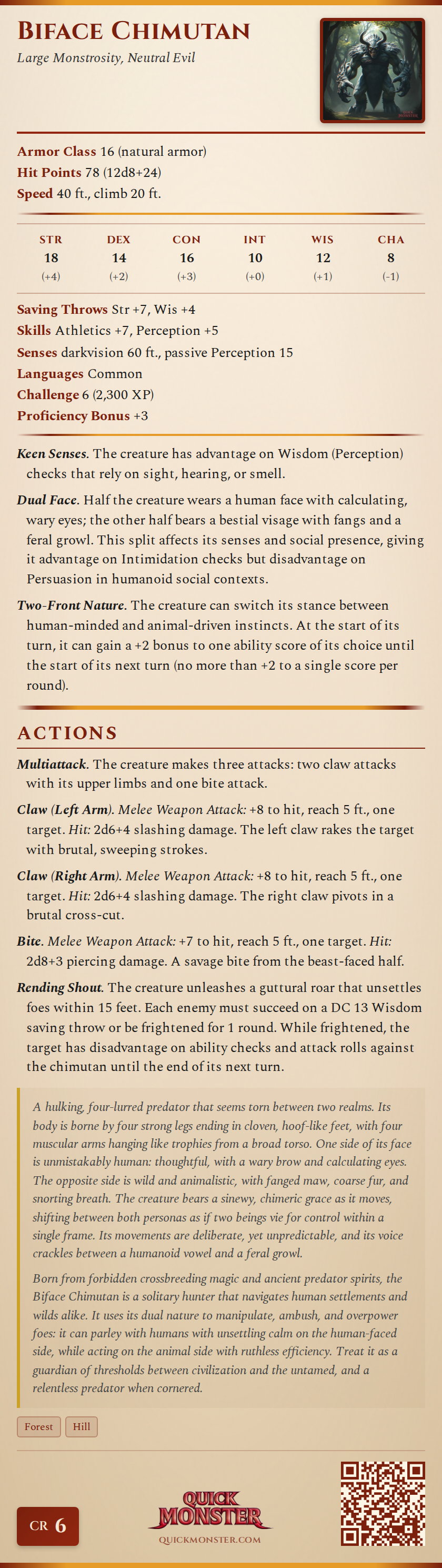 Biface Chimutan Stat Block