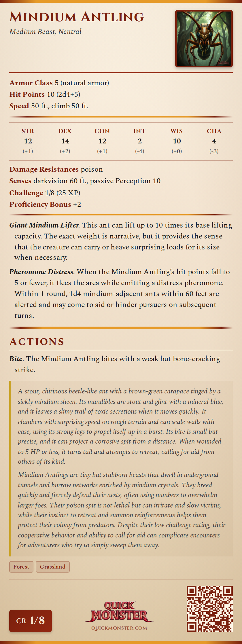 Mindium Antling Stat Block
