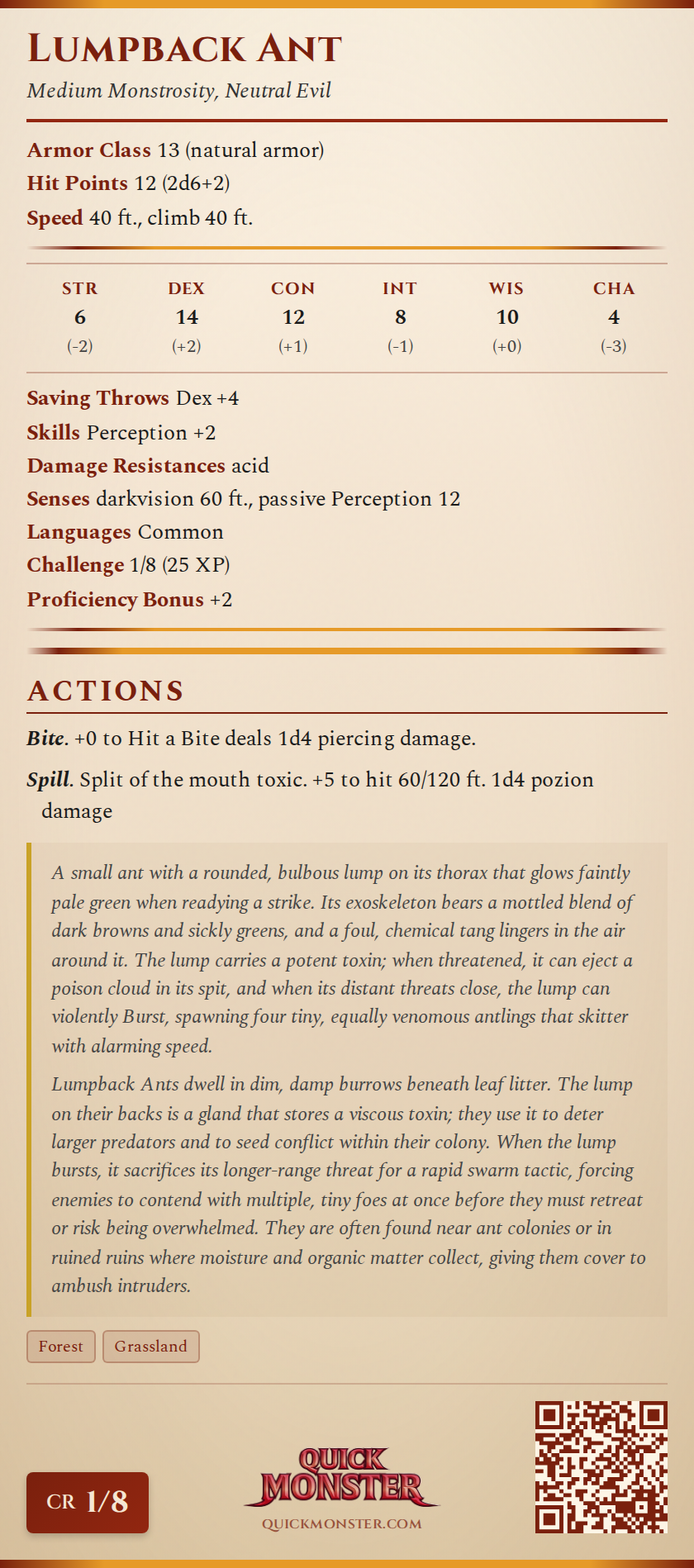 Lumpback Ant Stat Block