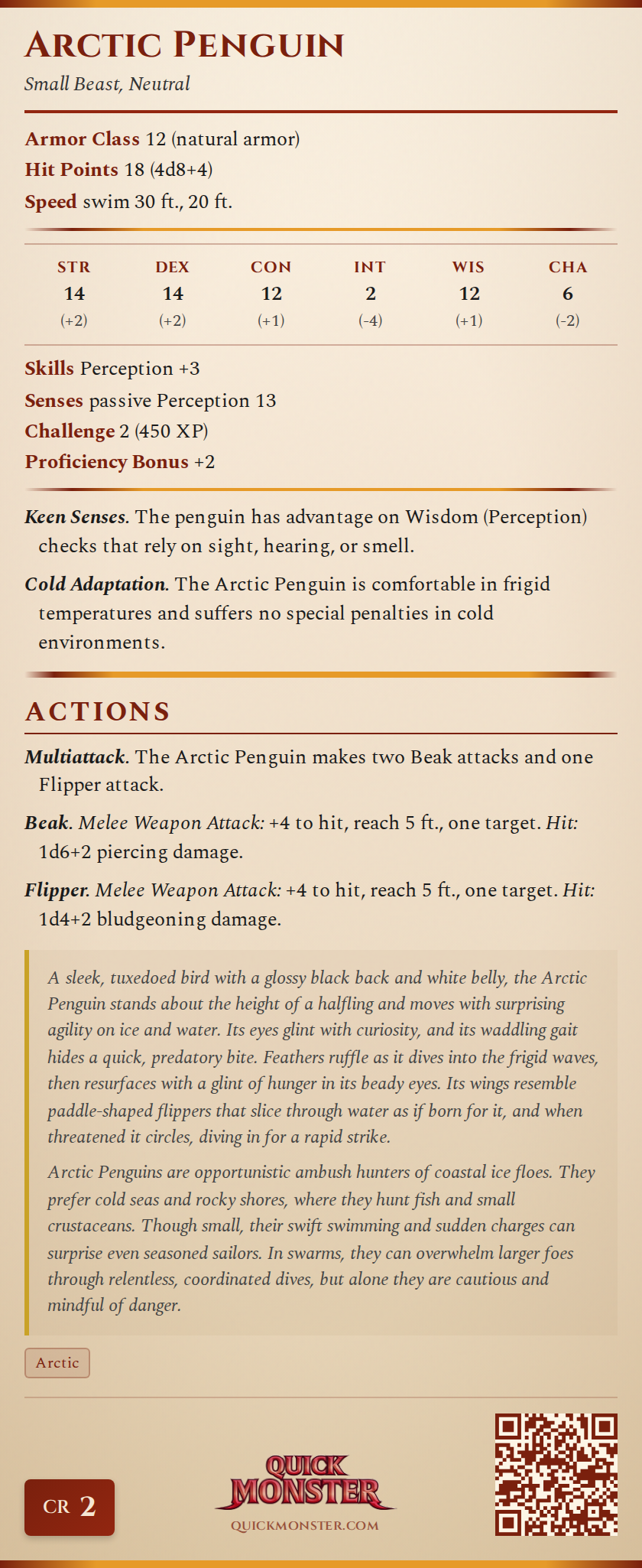 Arctic Penguin Stat Block