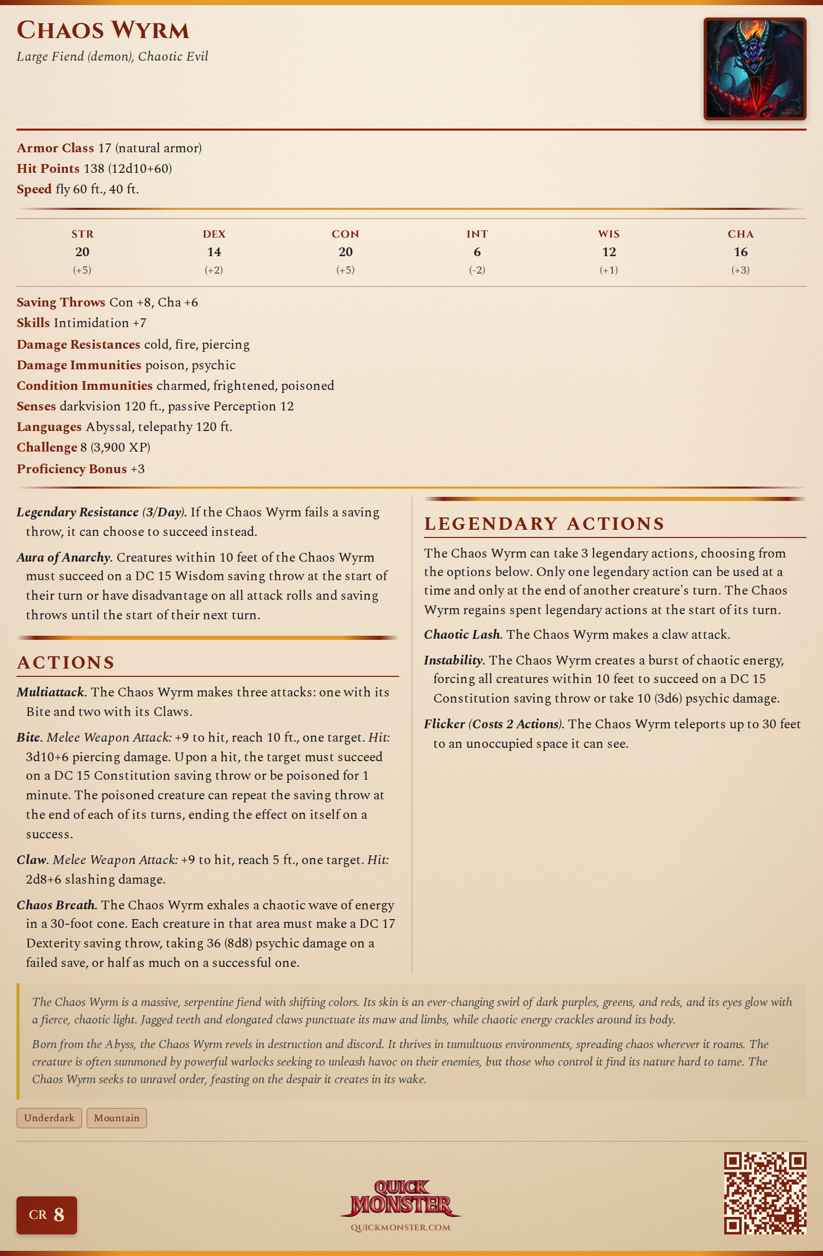 Chaos Wyrm Stat Block