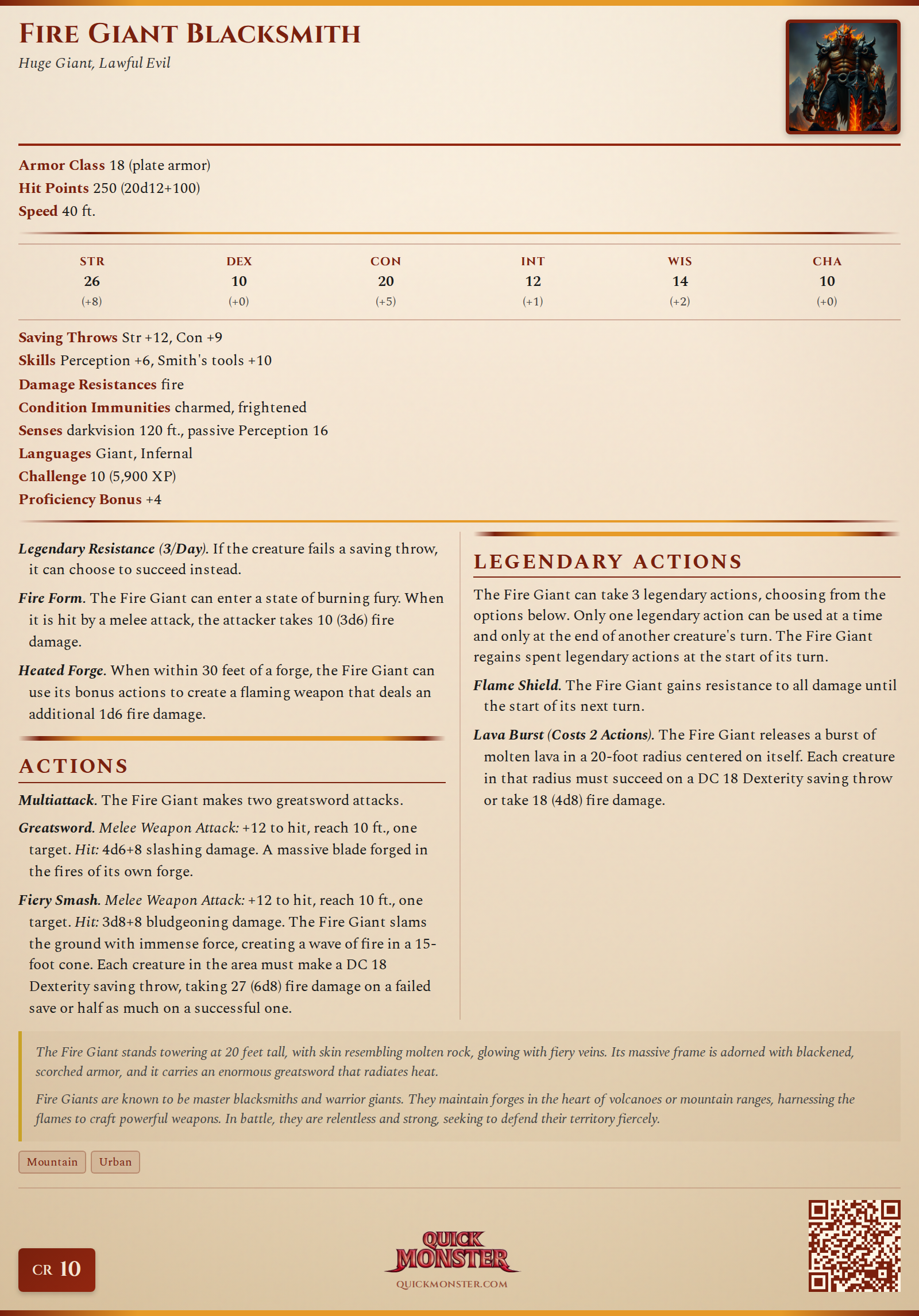 Fire Giant Blacksmith Stat Block