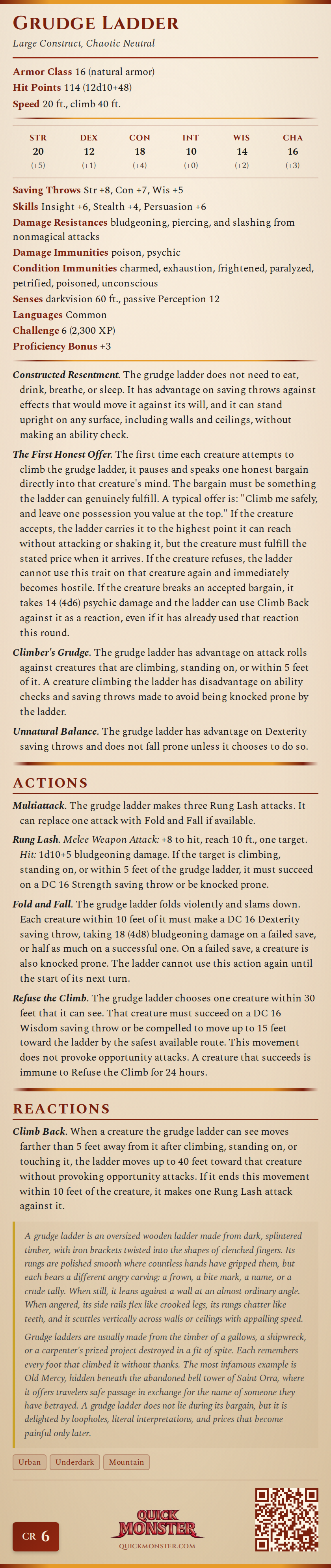 Grudge Ladder Stat Block