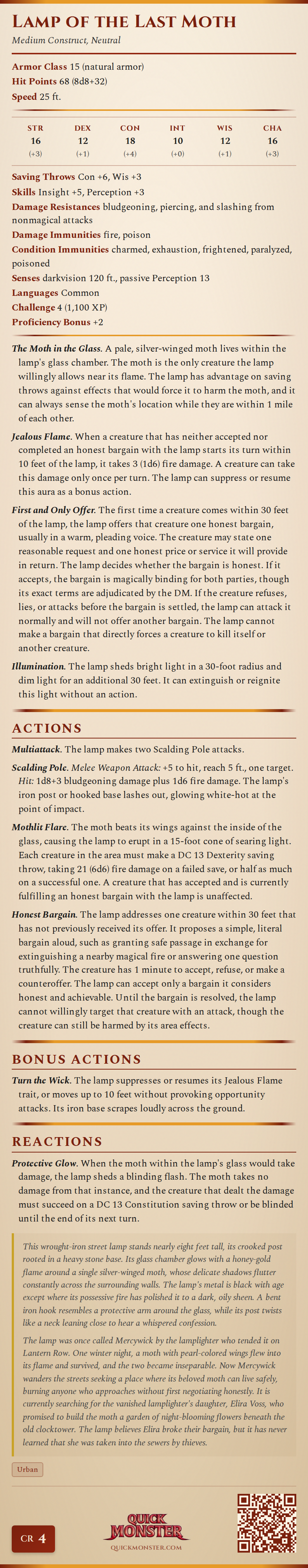 Lamp of the Last Moth Stat Block