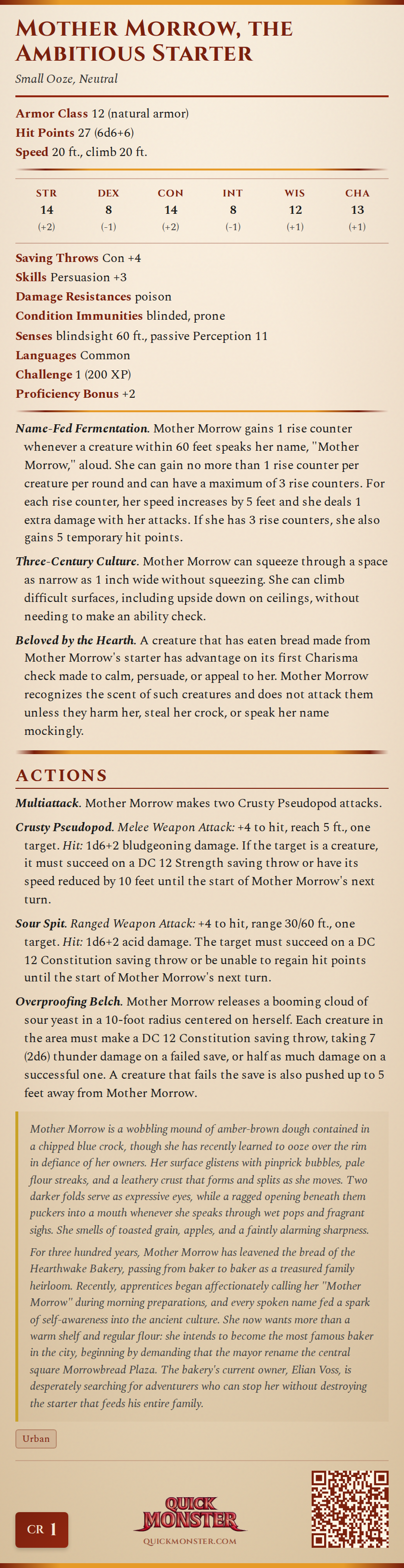 Mother Morrow, the Ambitious Starter Stat Block