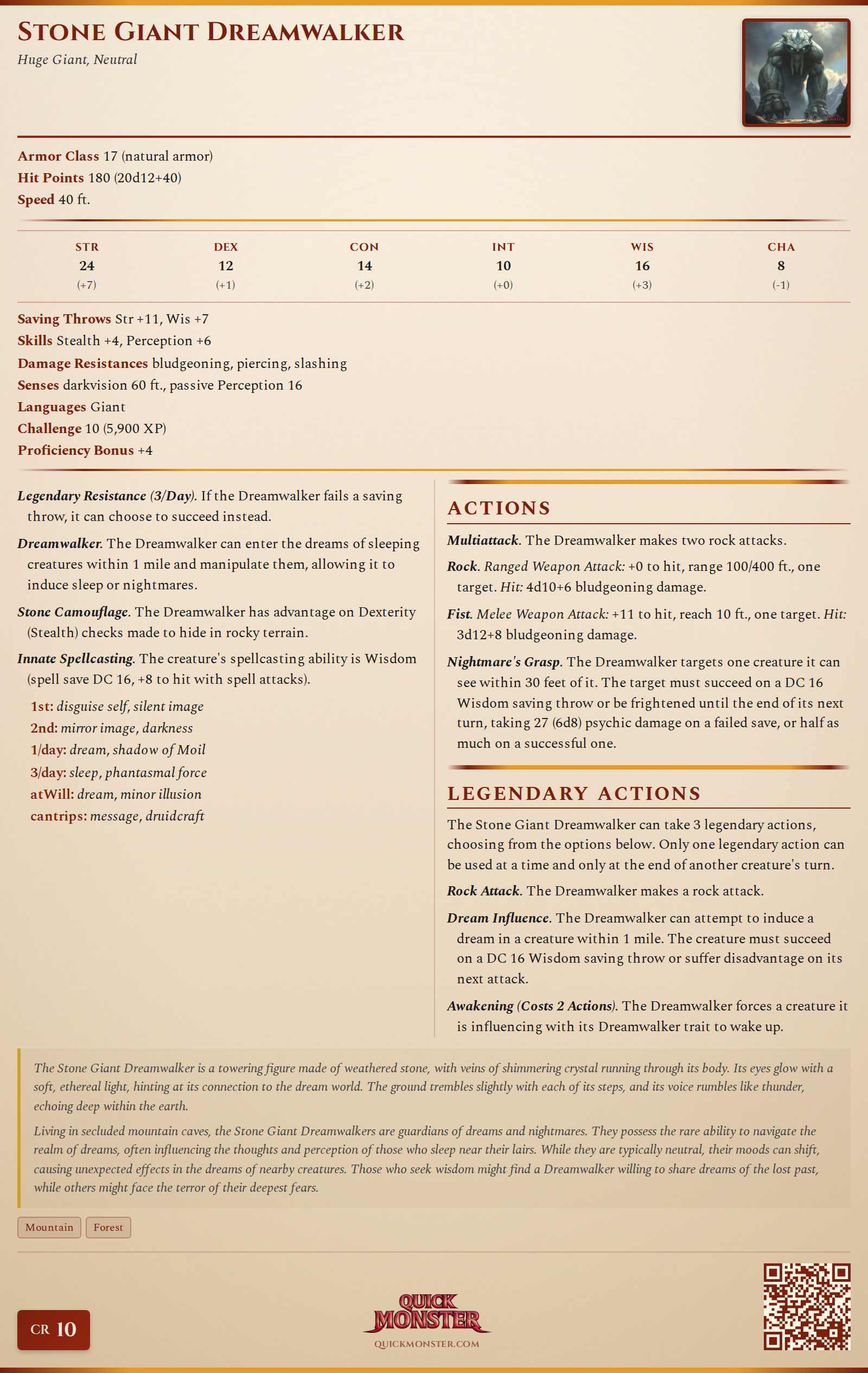 Stone Giant Dreamwalker Stat Block