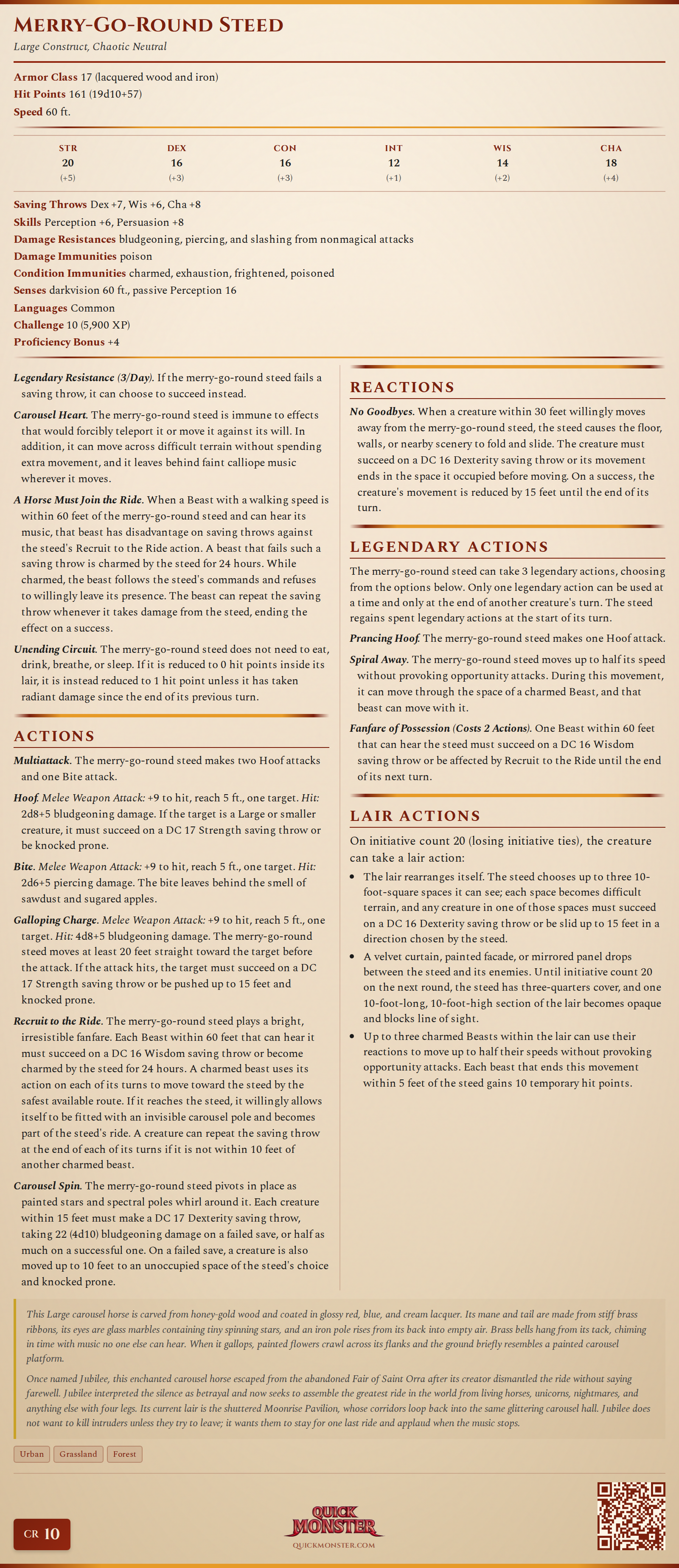 Merry-Go-Round Steed Stat Block