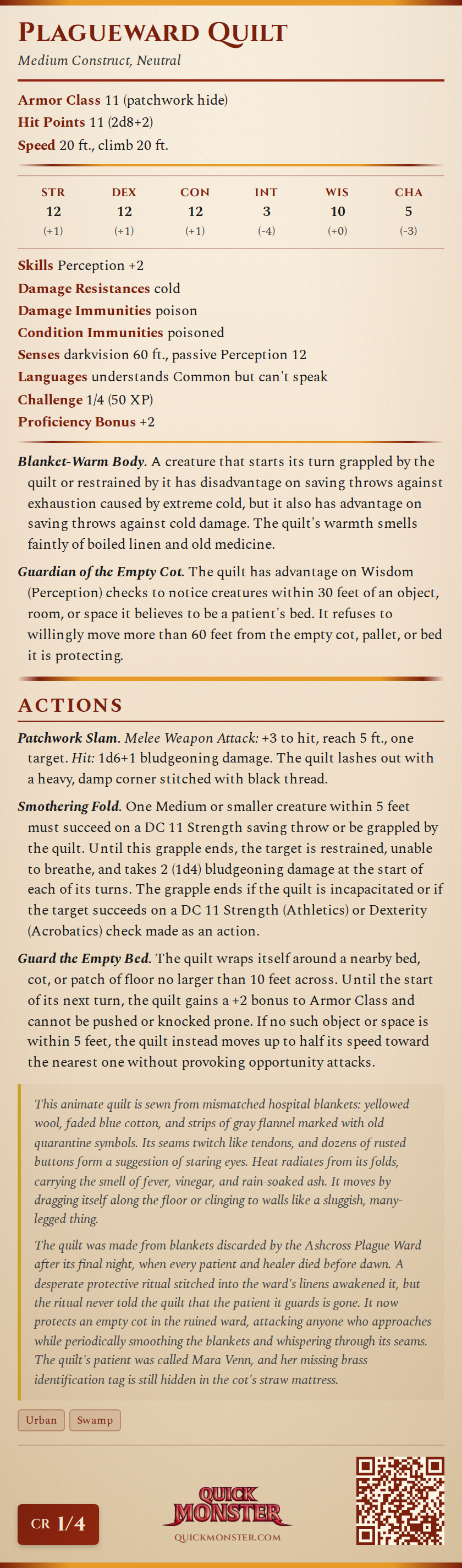 Plagueward Quilt Stat Block