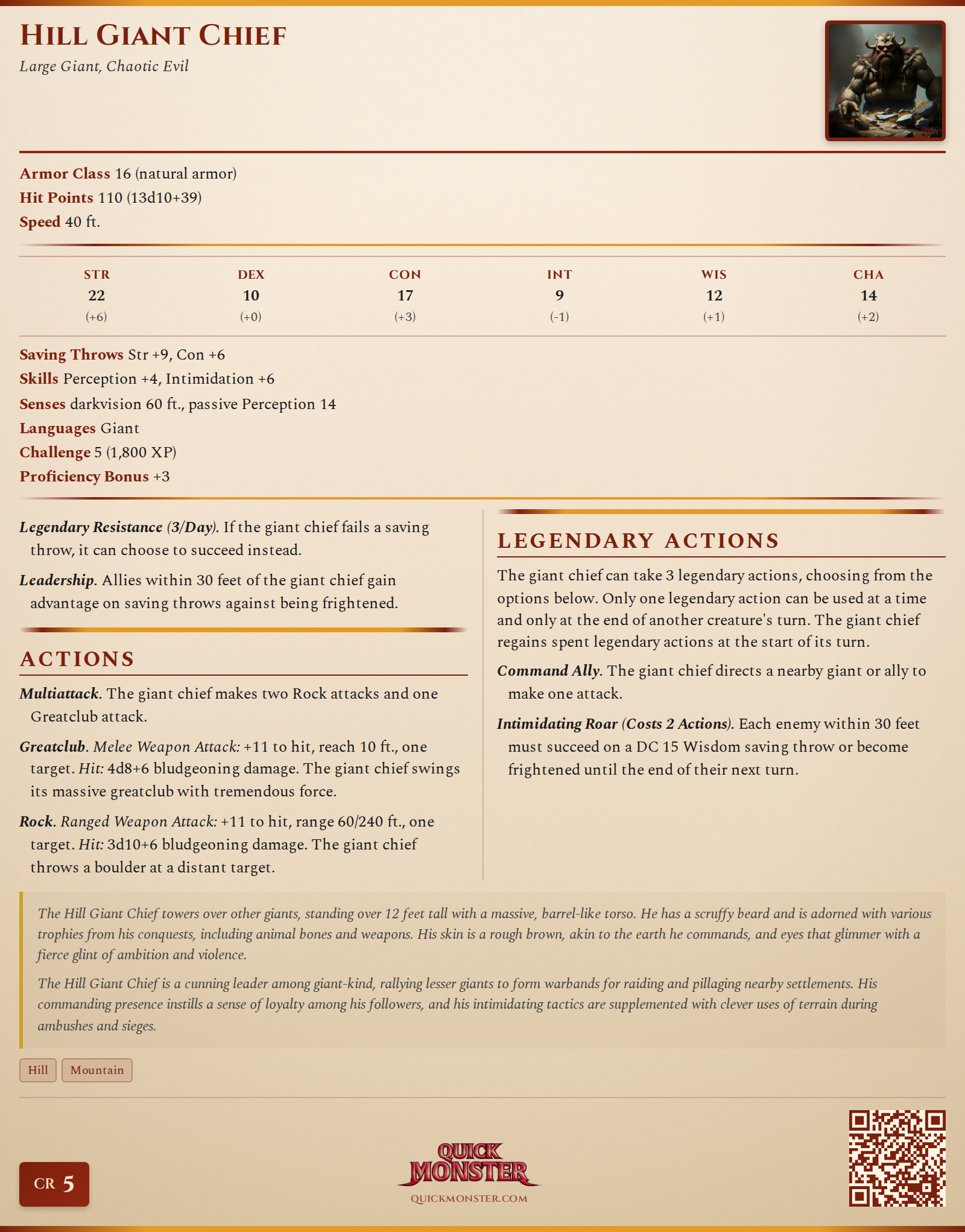 Hill Giant Chief Stat Block