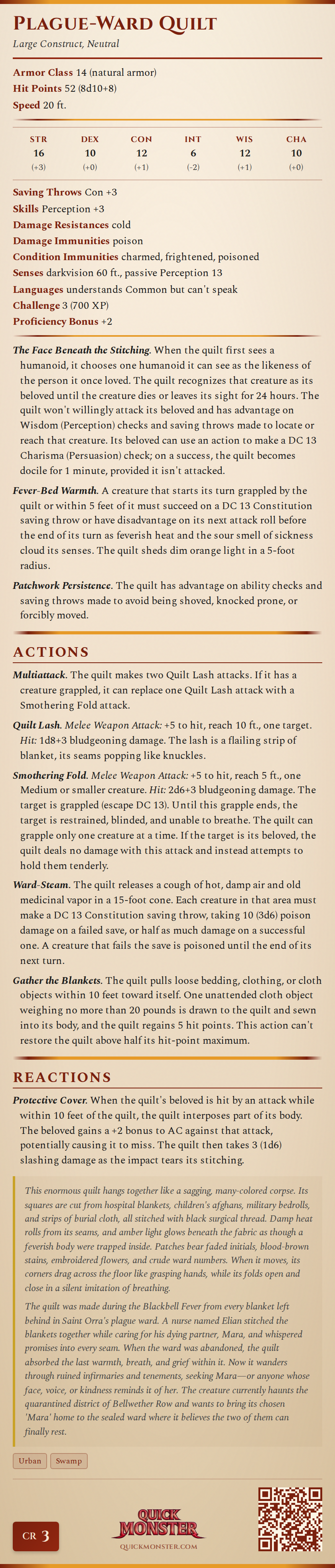 Plague-Ward Quilt Stat Block