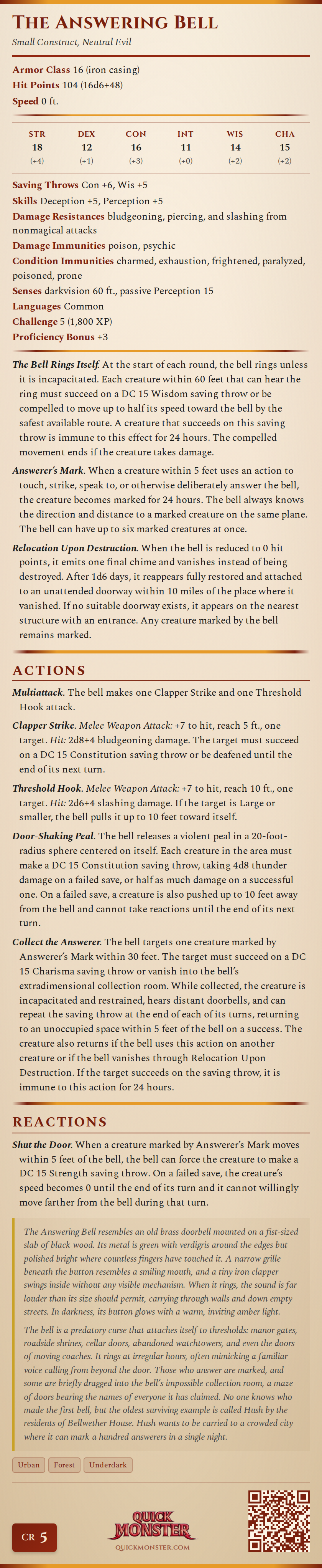 The Answering Bell Stat Block
