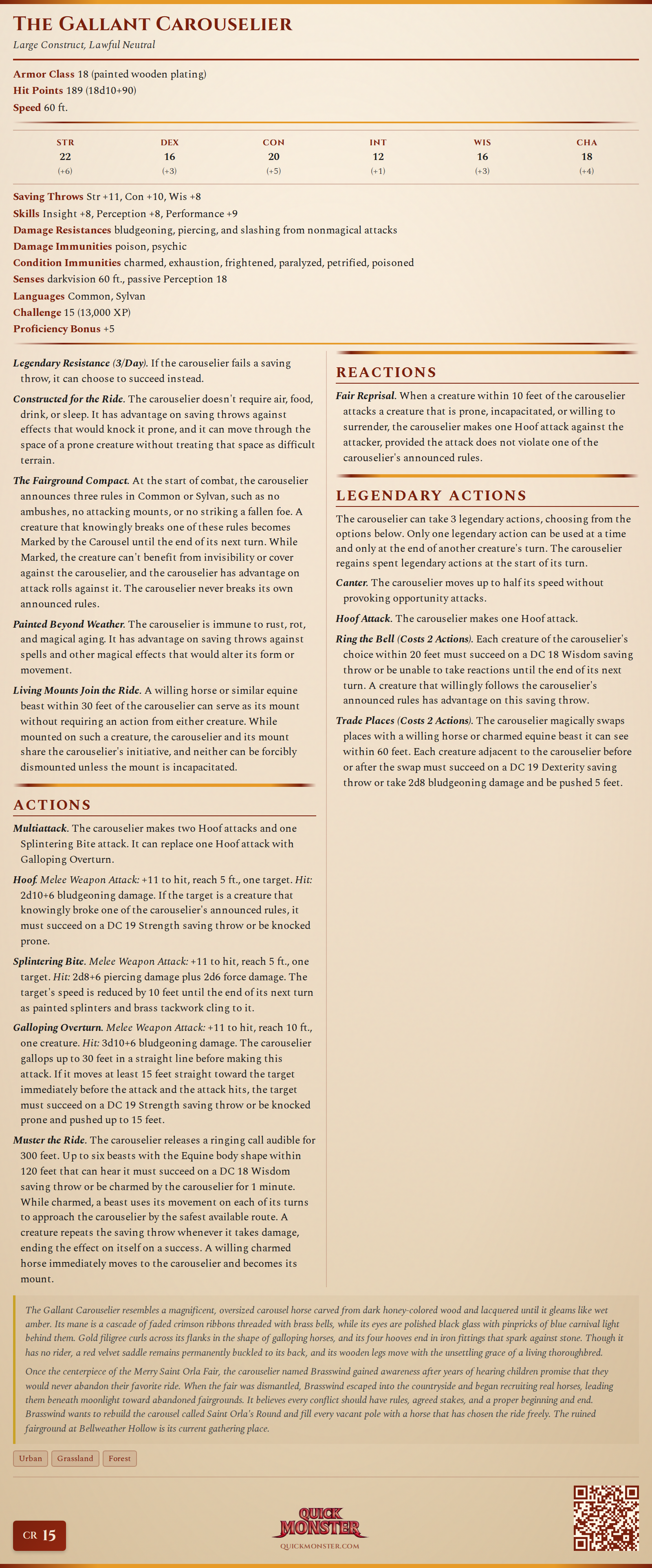 The Gallant Carouselier Stat Block
