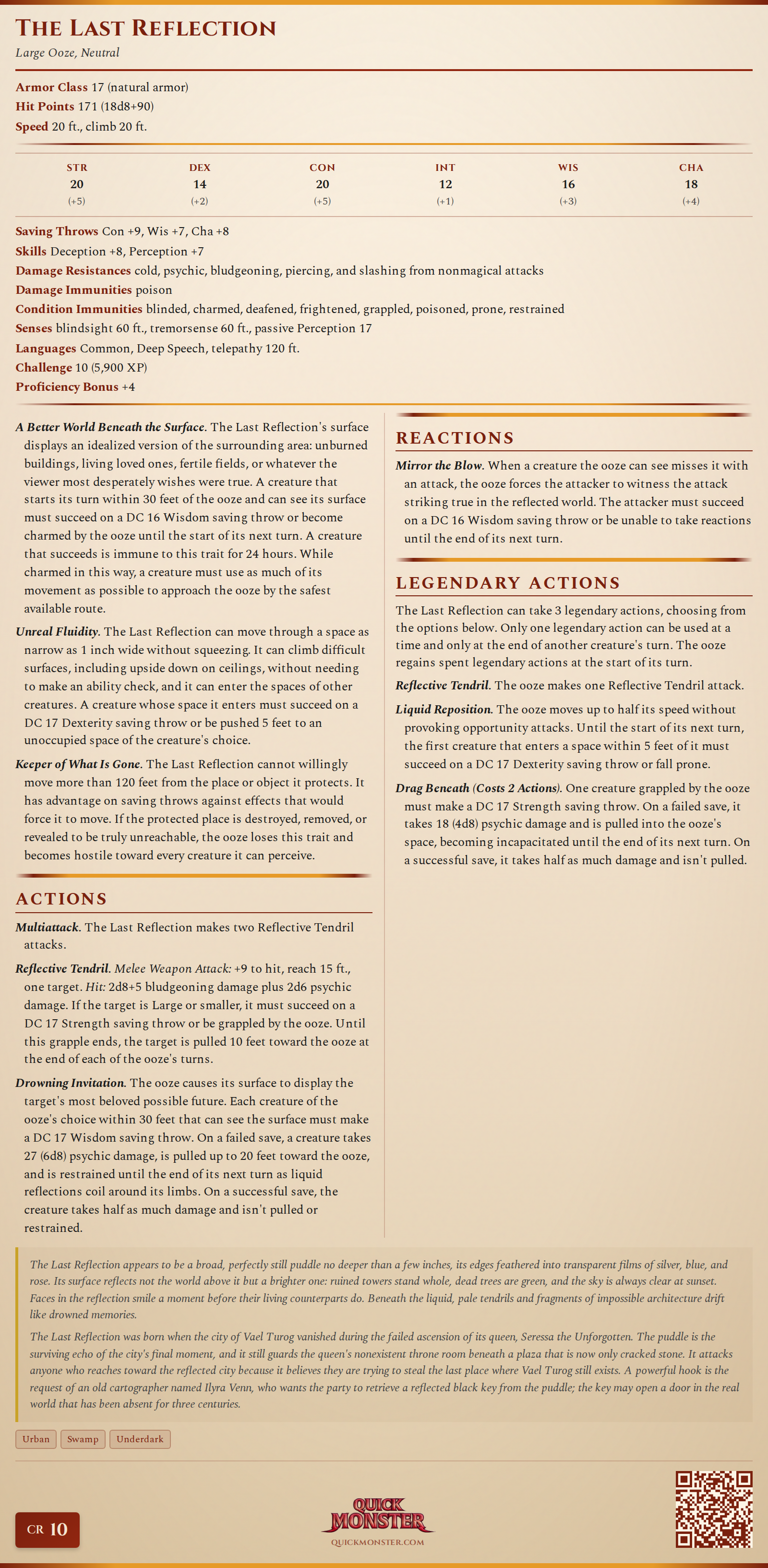 The Last Reflection Stat Block