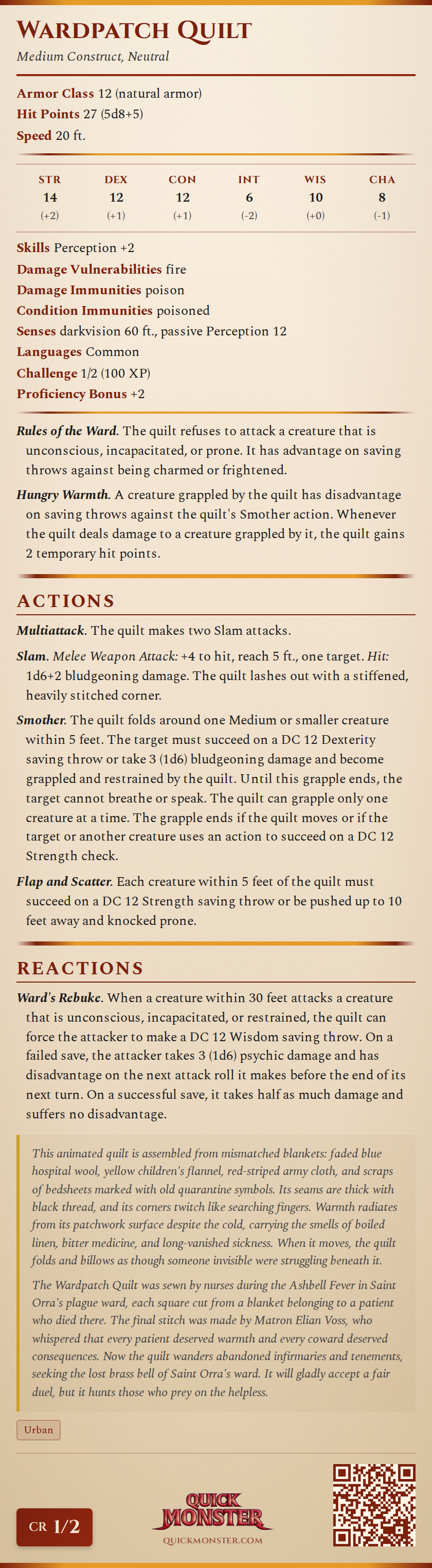 Wardpatch Quilt Stat Block