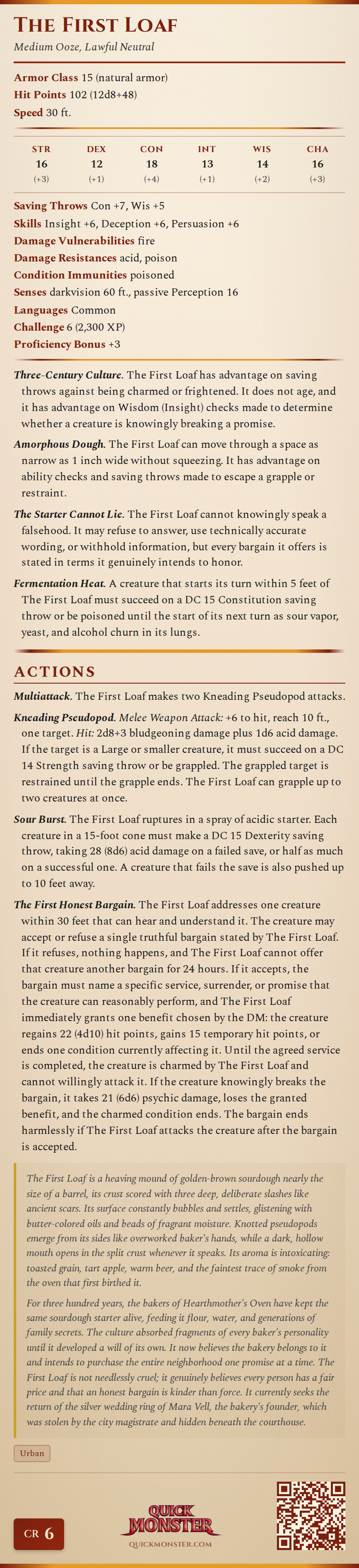The First Loaf Stat Block