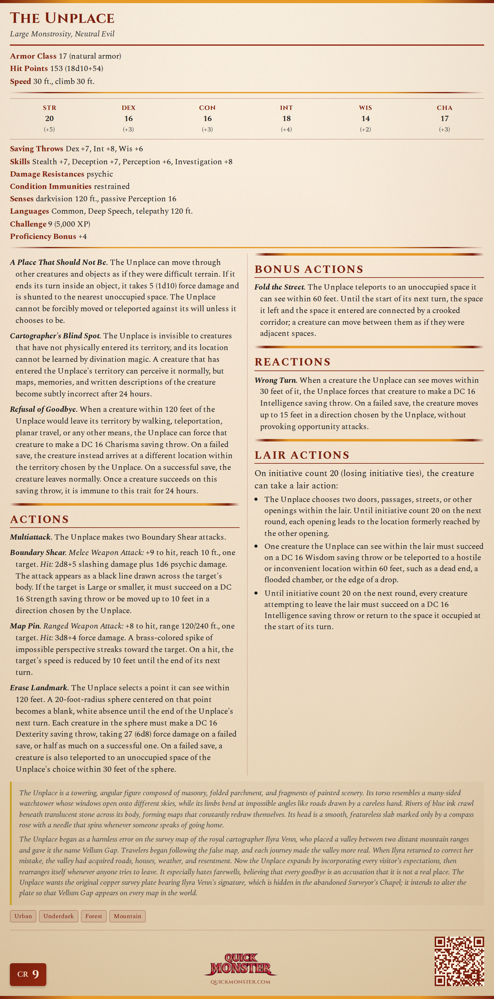 The Unplace Stat Block