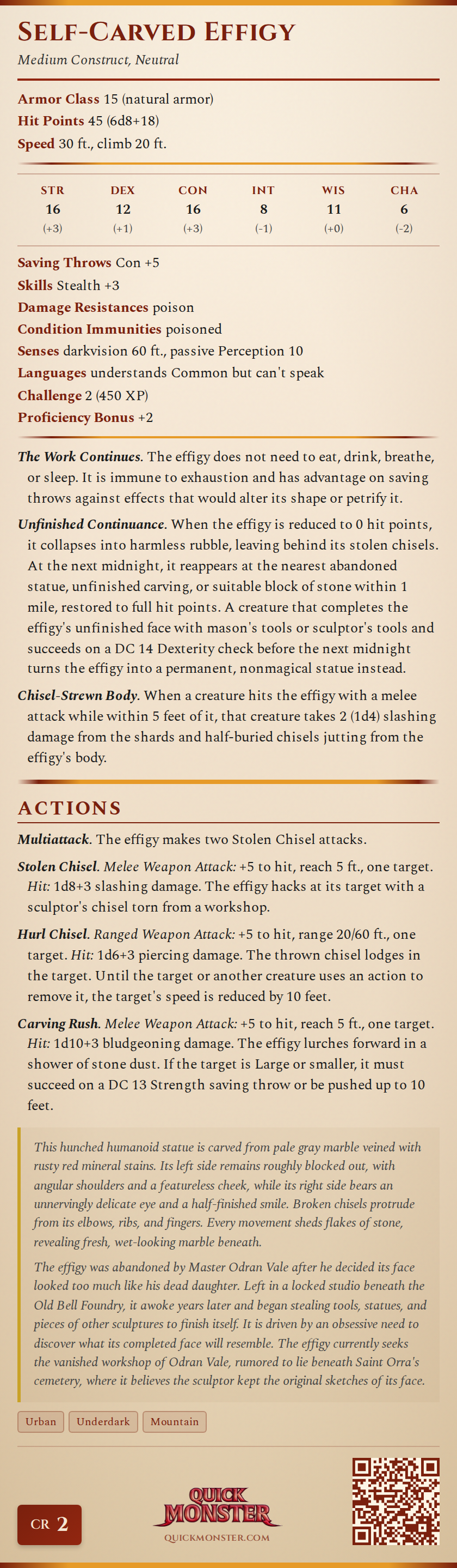 Self-Carved Effigy Stat Block