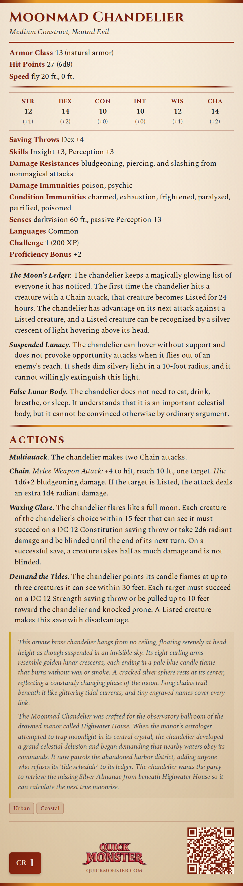 Moonmad Chandelier Stat Block