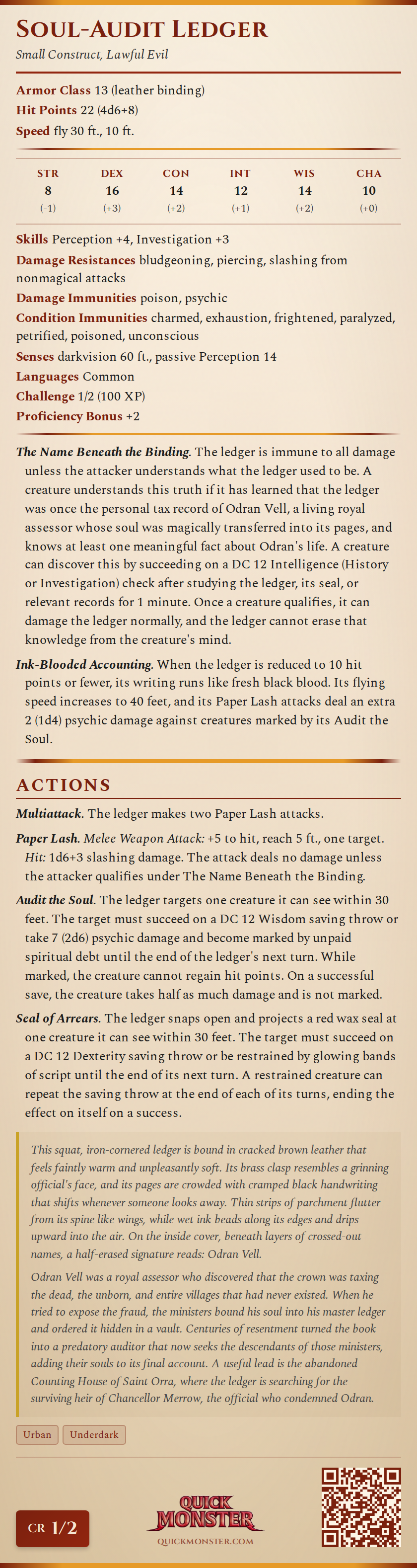 Soul-Audit Ledger Stat Block