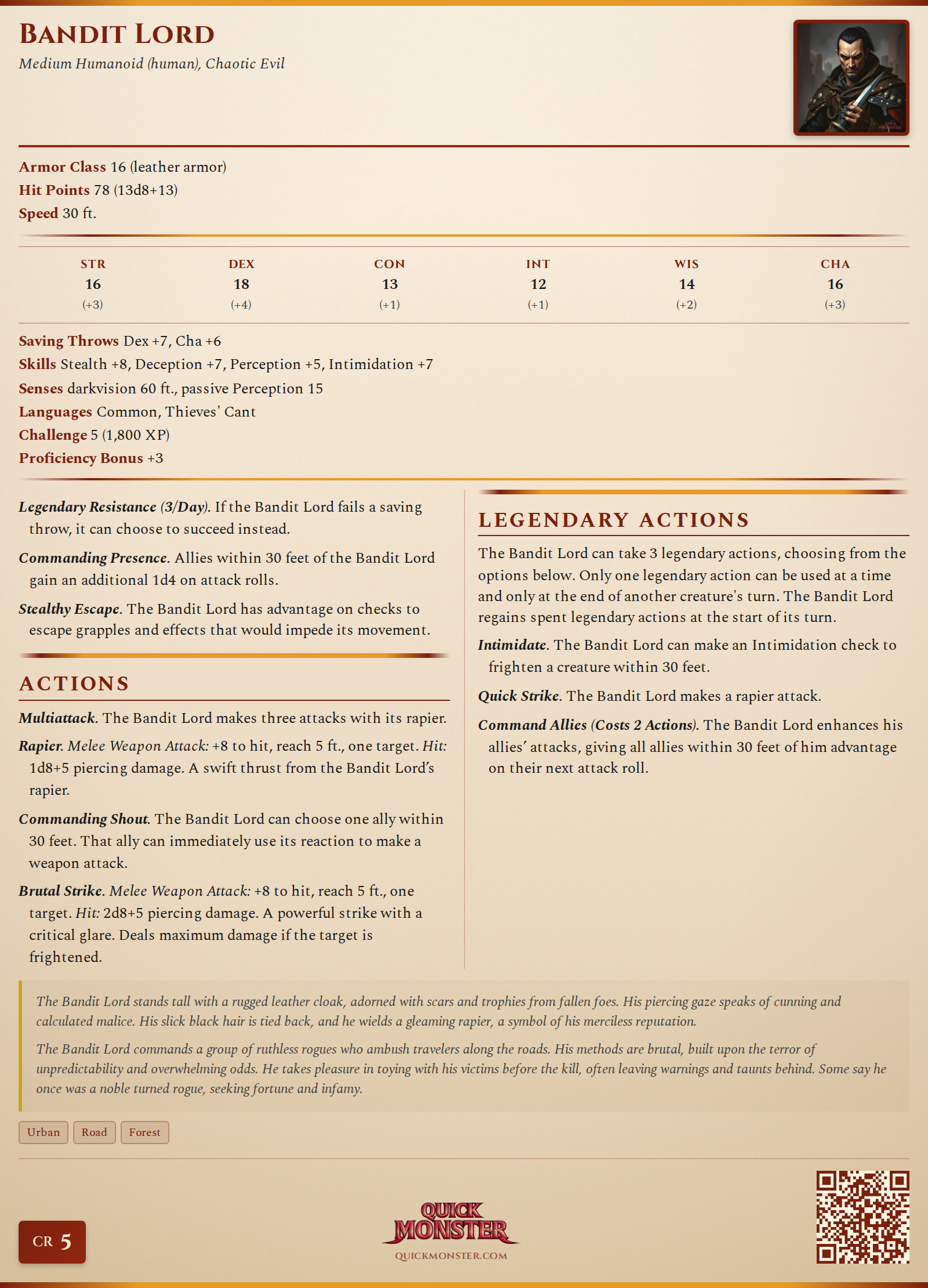 Bandit Lord Stat Block