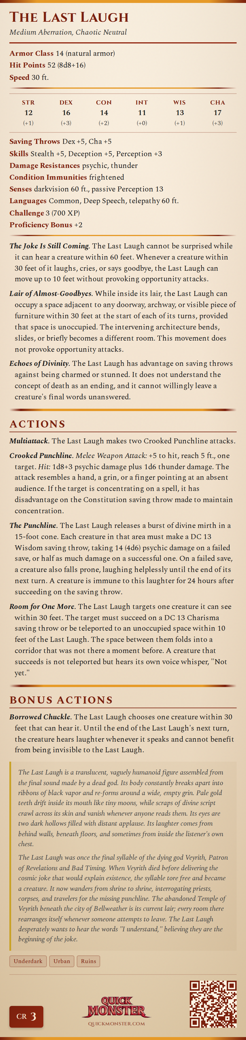 The Last Laugh Stat Block