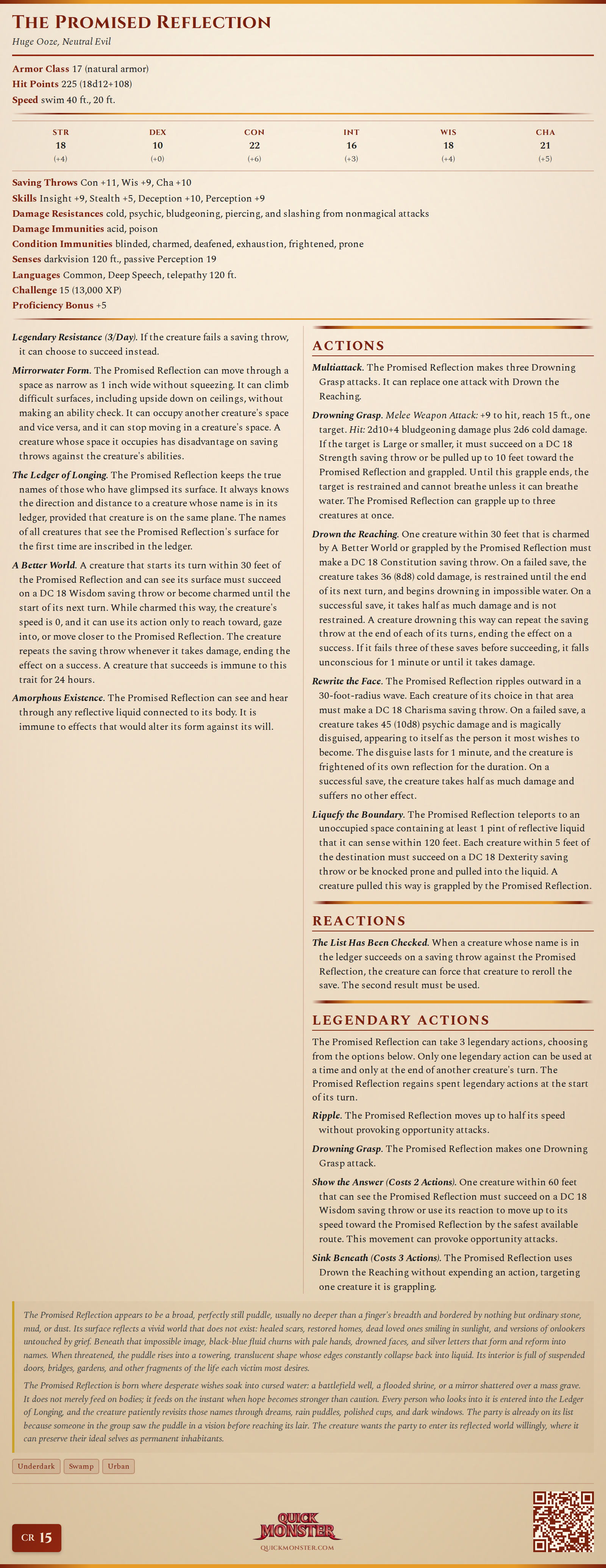 The Promised Reflection Stat Block