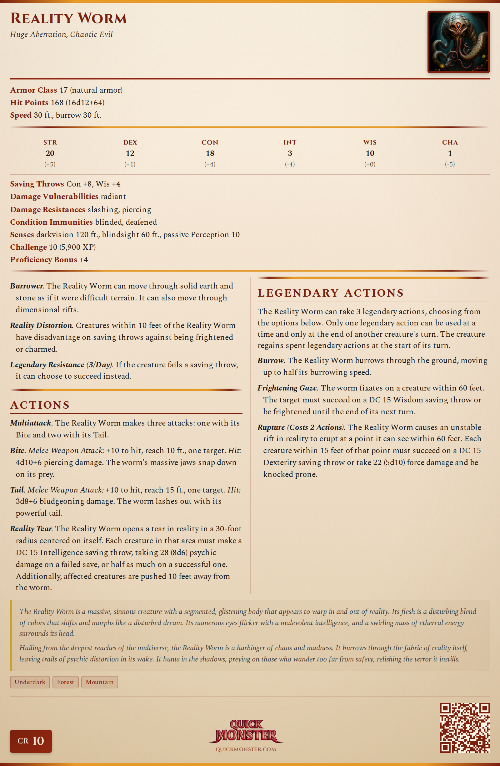 Reality Worm Stat Block